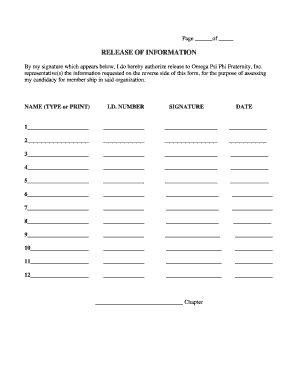 Release of Information for Omega Psi Phi Fraternity Membership