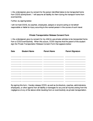 Private Transportation Release Consent Form