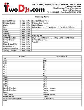 Quinceañera Planning Form