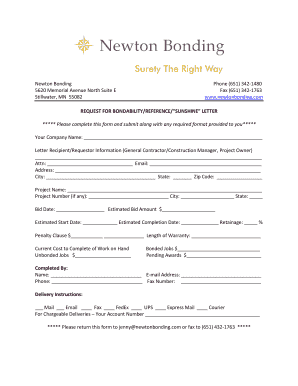 Request for Bondability Reference Letter