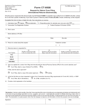 Connecticut Form CT-8508 Request for Waiver From Filing