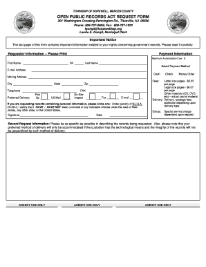 New Jersey Open Public Records Act Request Form