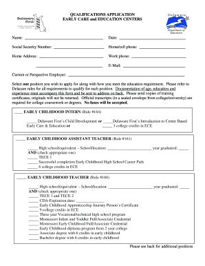 Qualifications Application for Early Care and Education Centers
