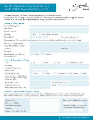 Southwark Primary/Secondary School In-Year Application Form