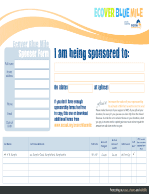 Ecover Blue Mile Sponsorship Form