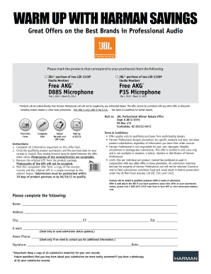 JBL Professional Winter Rebate Offer Form