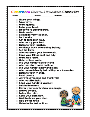 Classroom Manners & Expectations Checklist