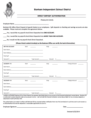 Bonham ISD Direct Deposit Authorization