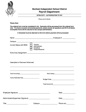 Extra Duty Authorization to Pay