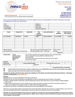 Prince Visa Service Client Order Form