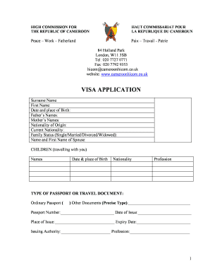 Formulaire de demande de visa pour le Cameroun