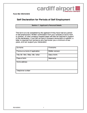Self Declaration for Periods of Self Employment