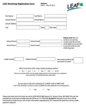 LEAF Workshop Registration Form Appleton - eeinwisconsin