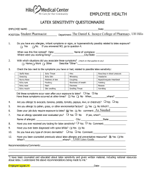 Employee Latex Sensitivity Questionnaire