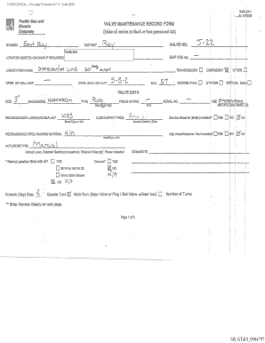 Pacific Gas and Electric Valve Maintenance Record Form