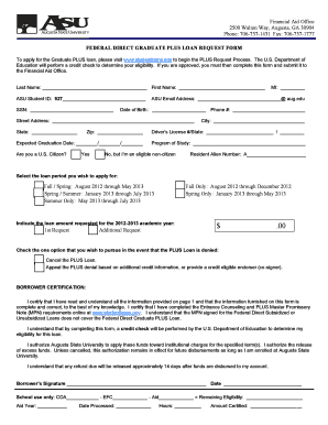 Federal Direct Graduate PLUS Loan Request Form