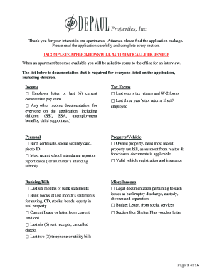 DePaul Properties Apartment Application