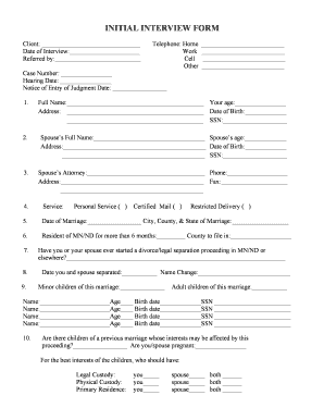 Divorce Case Initial Interview Form