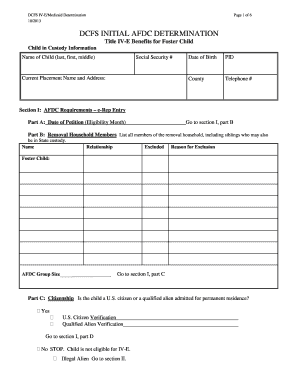 DCFS IV-E/Medicaid Determination Form