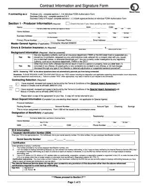 Mutual of Omaha Contract Information and Signature Form