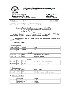 Tamil Nadu Open University Exam Schedule