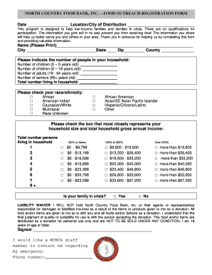North Country Food Bank Outreach Registration Form