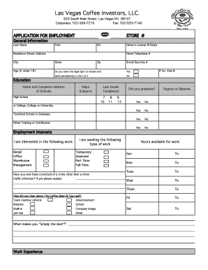 Employment Application for The Coffee Bean & Tea Leaf