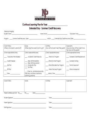 Student Credit Recovery Plan Form