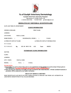 Veterinary Dermatology Referral Questionnaire