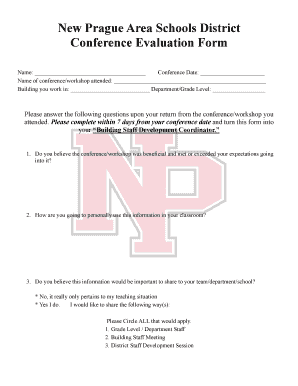 Conference Evaluation Form - New Prague High School