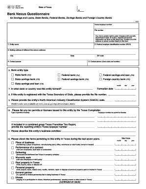 Texas Bank Nexus Questionnaire