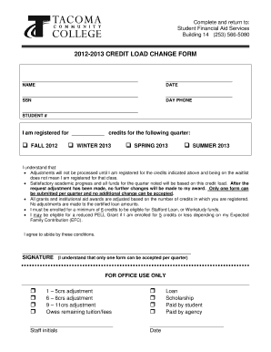 2012-2013 Credit Load Change Form