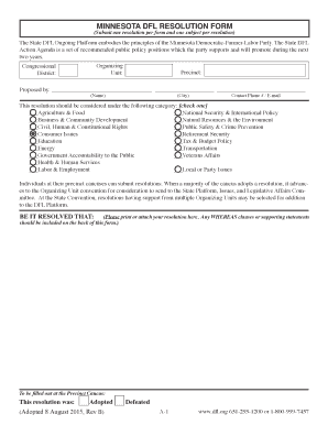 Minnesota DFL Resolution Form