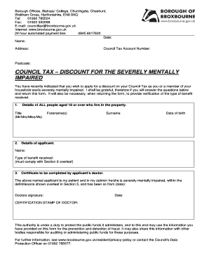 UK Council Tax Discount Application for Severely Mentally Impaired