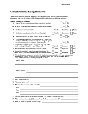 Clinical Dementia Rating Worksheet