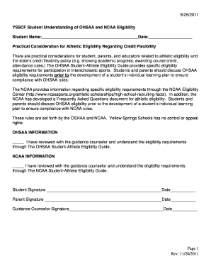 OHSAA and NCAA Eligibility Understanding Form