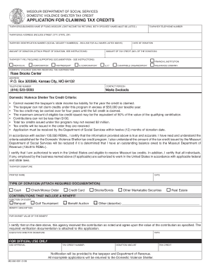 Missouri Domestic Violence Shelter Tax Credit Application