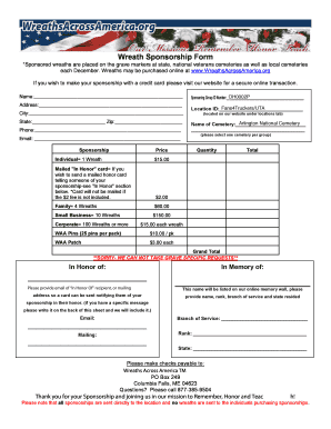 Wreath Sponsorship Form