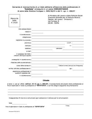 Domanda di riconoscimento di un titolo abilitante all'esercizio della professionale di Estetista