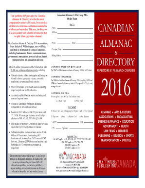 Canadian Almanac & Directory 2016 Order Form