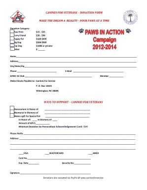 Canines For Veterans Donation Form