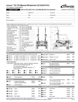 Innova CG Tilt Manual Wheelchair Order Form