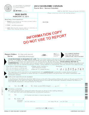 US Economic Census Form IA-97190