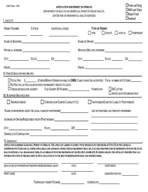 Louisiana Food and Drug Permit Application