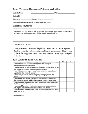 Honors/Advanced Placement (AP) Course Application