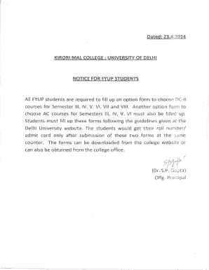 Kirori Mal College DC II Option Form
