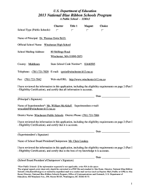2013 National Blue Ribbon Schools Program Application