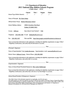 2013 National Blue Ribbon Schools Program Application