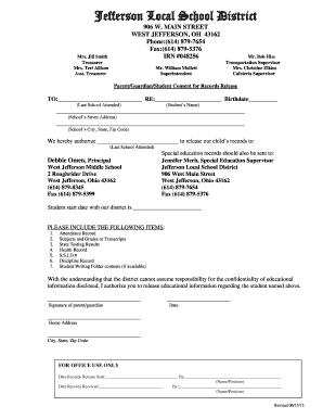 Parent Guardian Student Consent for Records Release