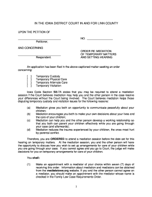 Iowa Court Order for Mediation of Temporary Custody